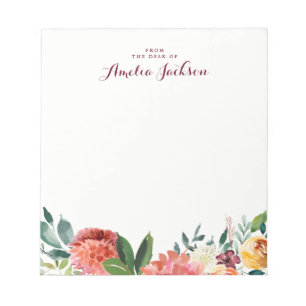 Aquarell-Blumen personalisiertes Notizblock-Schrei Notizblock