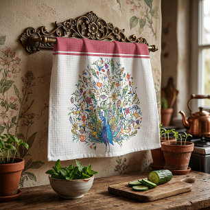 Aquarell-Blumen-Pfau-Küchentuch Geschirrtuch