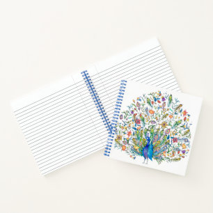 Aquarell-Blumen-Pfau  Notizblock