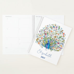 Aquarell-Blumen-Pfau personalisiert, benutzerdefin Planer