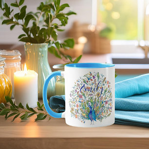 Aquarell-Blumen-Pfau personalisierte Kaffeetasse