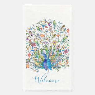 Aquarell-Blumen-Pfau Serviette