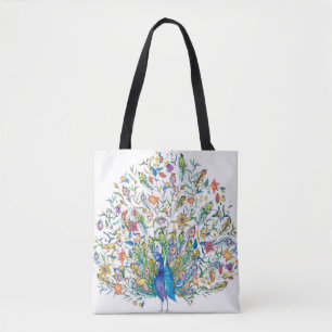 Aquarell-Blumen-Pfau Tasche
