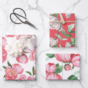 Aquarell Blumen Pfingstrose Geschenkpapier Set