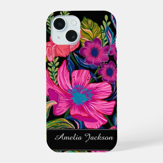 Aquarell-Blumen-Pfingstrose-Monogramm iPhone 15 Hülle (Rückseite)