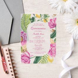 Aquarell Blumen Pfingstrosen Tulpen Lemon Quinceañ Pergament Einladungen