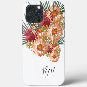Aquarell-Blumen Pfirsich Gold Monogramm iPhone 13 Pro Max Hülle