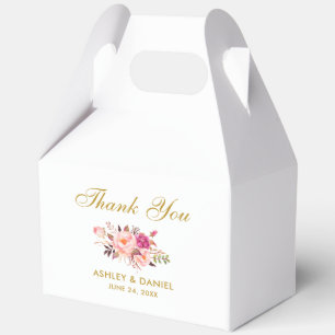 Aquarell-Blumen Pink Hauch Gold Hochzeit Danke G Geschenkschachtel