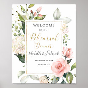 Aquarell-Blumen, Probedinner-Schilder mit Laubwerk Poster