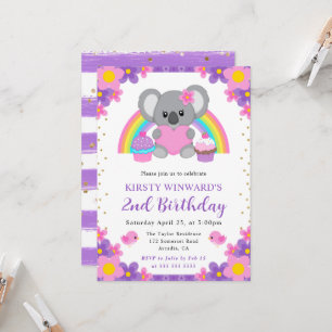 Aquarell-Blumen-Regenbogen-Koala-Geburtstag Einladung