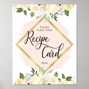 Aquarell-Blumen-Rosa-Gold-REZEPTKARTEN-Schild Poster