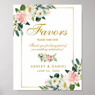 Aquarell-Blumen-Rosa-Hochzeit-Gold-Geschenke Poster