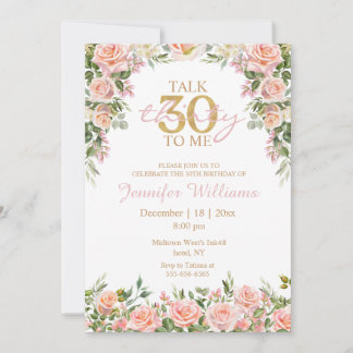 Aquarell-Blumen rosa Rosen 30. Geburtstag Gold Einladung