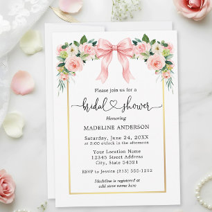 Aquarell Blumen Rosa Schleife Herz Brautparty Einladung