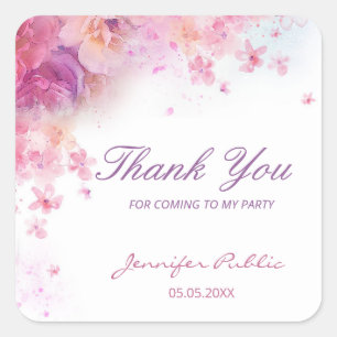 Aquarell-Blumen-Rosen-Danke-Hand-Schrift Quadratischer Aufkleber