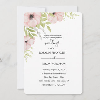 Aquarell Blumen rustikale Hochzeit  Einladung