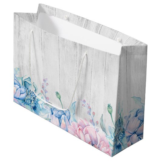 Aquarell Blumen & Rustikales Holz Eleganter Bauern Große Geschenktüte (Vorderseite Schrägansicht)