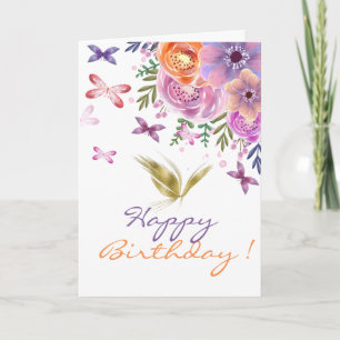 Aquarell Blumen Schmetterlinge Gold Glitter Karte