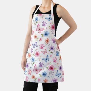 Aquarell-Blumen-Schmetterlinge-Pfotenabdrücke-Must Schürze