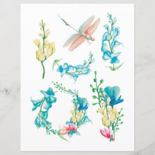 Aquarell-Blumen Schmetterlinge zum Ausschneiden un