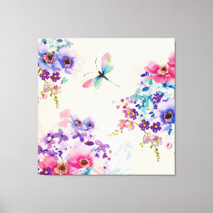 Aquarell-Blumen-Schmetterlingsgarten-Glitter Leinwanddruck