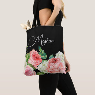 Aquarell Blumen Schwarz Personalisierte Brautjungf Tasche