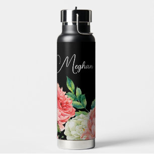 Aquarell Blumen Schwarz Personalisierte Brautjungf Trinkflasche