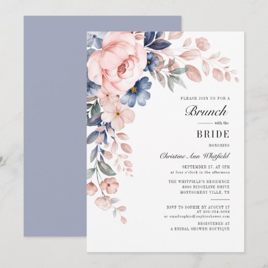 Aquarell-Blumen-Script-Bridal-Shower-Brunch Einladung (Vorne/Hinten)