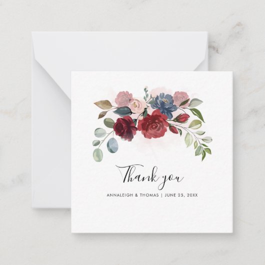 Aquarell-Blumen-Script-Hochzeit Danke Mitteilungskarte (Vorderseite)