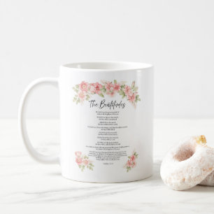 Aquarell-Blumen-Seligpreisungen-Schrift in Rosa Kaffeetasse