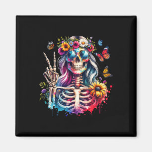 Aquarell-Blumen-Skelett-Friedenszeichen-Schmetterl Magnet