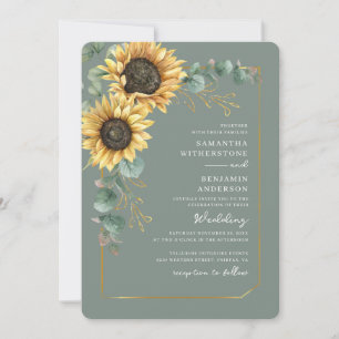 Aquarell Blumen Sonnenblume QR Code Hochzeit Einladung