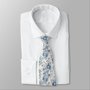 Aquarell-Blumen Staubblau Navy-Rosen Krawatte