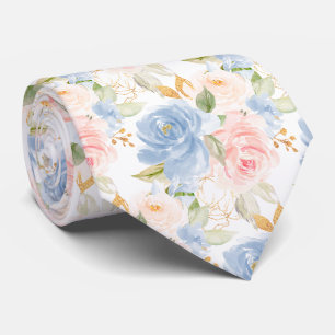 Aquarell Blumen Staubiges Blau Staubiges Rosa Rose Krawatte
