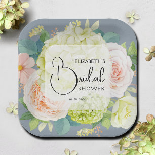 Aquarell-Blumen Staubt blaues Braut-Dusch Pappteller