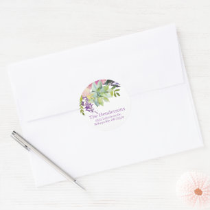 Aquarell-Blumen-Sukkulente-Boho-Rücksendeadresse Runder Aufkleber