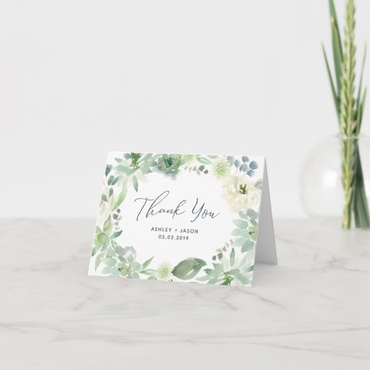 Aquarell-Blumen-Sukkulenten-Hochzeit-Dankeskarten Dankeskarte (Vorderseite)