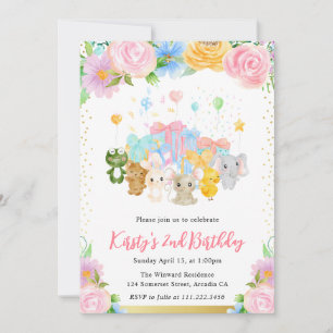 Aquarell Blumen Süße Tierfreunde Geburtstag Einladung