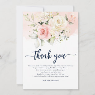 Aquarell Blumen Sweet 16 Pink Geburtstagsfeier Dankeskarte