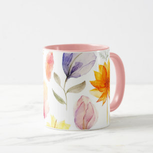 Aquarell-Blumen-Tasse Rosa Griff Frühlingsblume Tasse