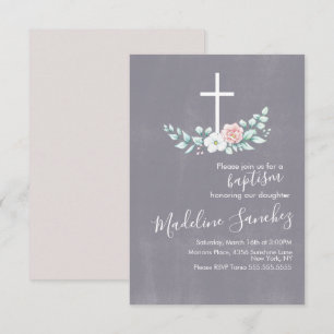 Aquarell-Blumen-Taufkreuz-Baby-Einsegnung Einladung