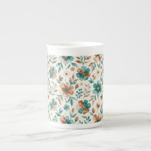 Aquarell-Blumen-Teal-Kupfer  Porzellantasse