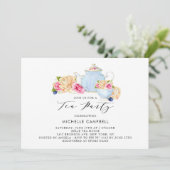 Aquarell-Blumen-Teeparty-Einladung Einladung (Stehend Vorderseite)