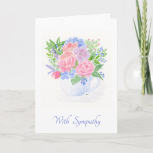 Aquarell-Blumen-Teetassen-Sträußchen SYMPATHIE Karte