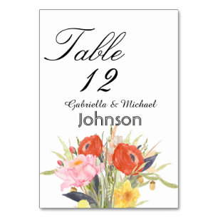 Aquarell Blumen Tischnummer