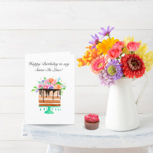 Aquarell-Blumen-Torte Geburtstag Schwägerin Feiertagskarte