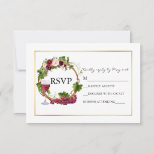 Aquarell-Blumen-Trauben-Kranz-Hochzeit RSVP Karte