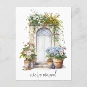 Aquarell-Blumen-Tür Wir Zogen Neues Zuhause Umzug Postkarte