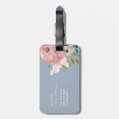Aquarell-Blumen- und blauer Gingham mit Monogramm Gepäckanhänger (Rückseite vertikal)