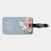Aquarell-Blumen- und blauer Gingham mit Monogramm Gepäckanhänger (Rückseite horizontal)